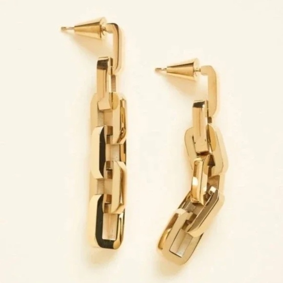 Eddie Borgo Gold Supra Chain Link Earrings 2” Drop Post Back 12k Gold Vermeil - Picture 2 of 9